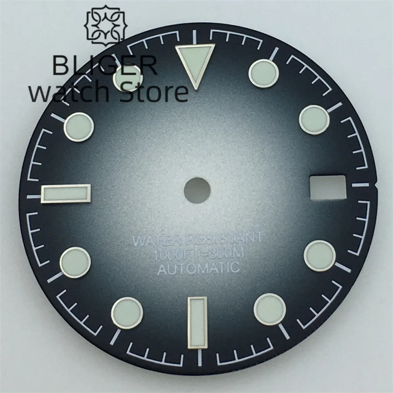 BLIGER 29mm NH35 Dial Black Green Black Grey Dial Green Luminous NH34 NH35 NH36 Movement 3 o 'Clock /3.8 o 'Clock Crown