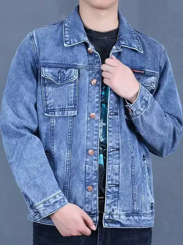 

Retro Waed High-End Men's Slim Fit Faionable Denim Jaet Casual Sle Spring Autumn Winter Outerwear Classic Straight Hem