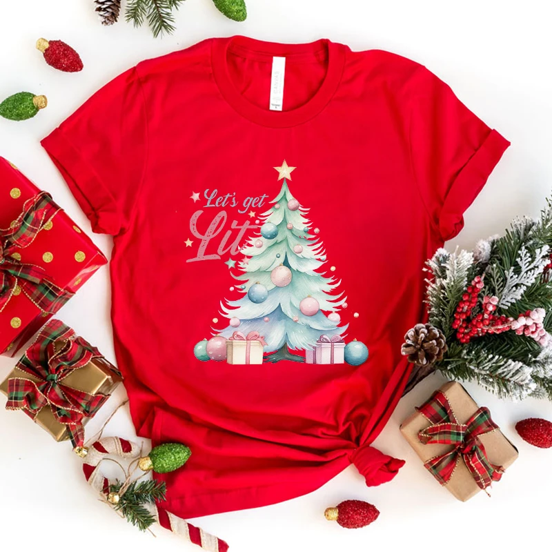 New Christmas Let'S Get Lit Letter Print T-Shirt Women'S Fashion Casual Summer Cool Shirs Unisex Christmas Let'S Get Lit tops