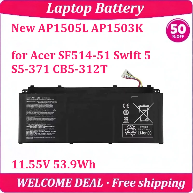 [New] AP1505L AP1503K for Acer SF514-51 Swift 5 S5-371 CB5-312T Laptop Battery 11.55V 53.9Wh Replacement Lithium Battery
