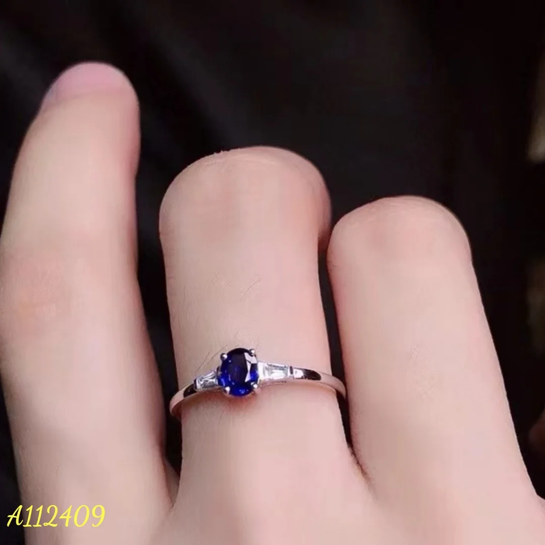 

S925 Silver Electroplated Platinum Inlaid Natural Sri Lankan Unburned Sapphire Women's Ring Royal Blue Classic Minimalist Ring