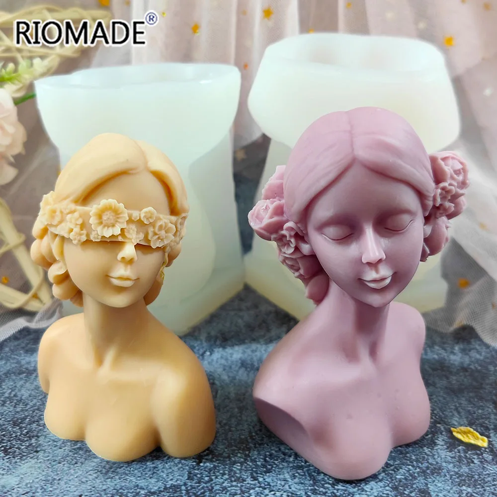 Cover Eyes Girl Silicone Candle Mold DIY Aromatherapy Wax Resin Gypsum Making Mould Blindfolded Girl Art Female Body Mold