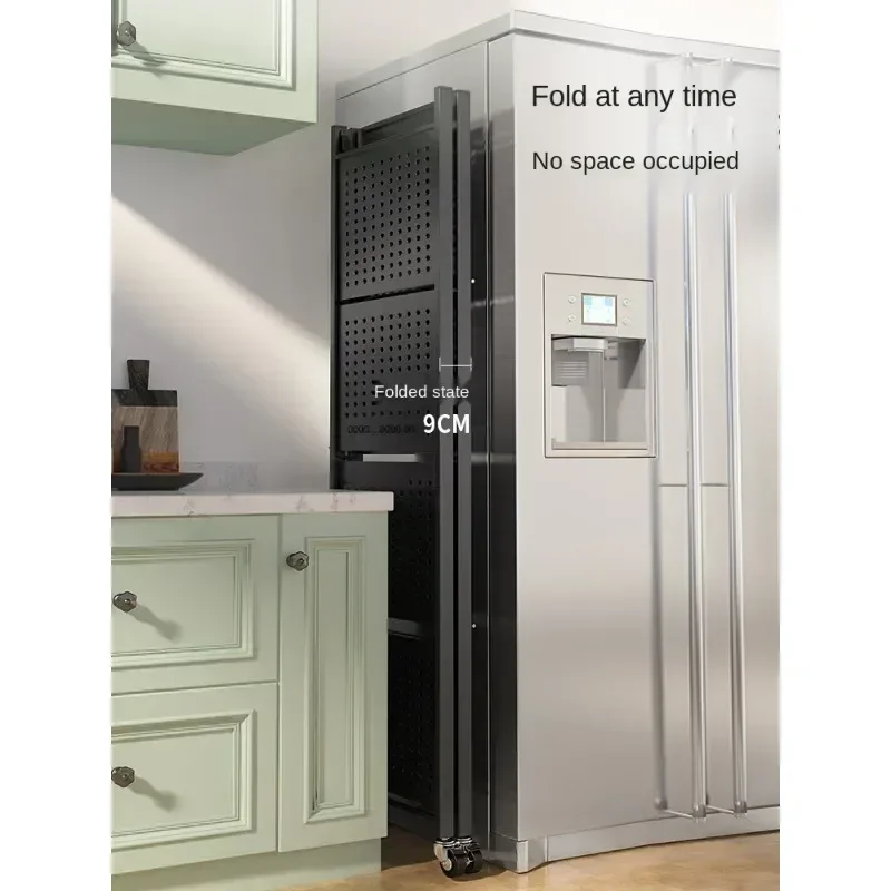 Storage Rack Installation-Free Metal Kitchen Floor Multi-Layer Microwave Oven Balcony Household Foldable Punch-Free