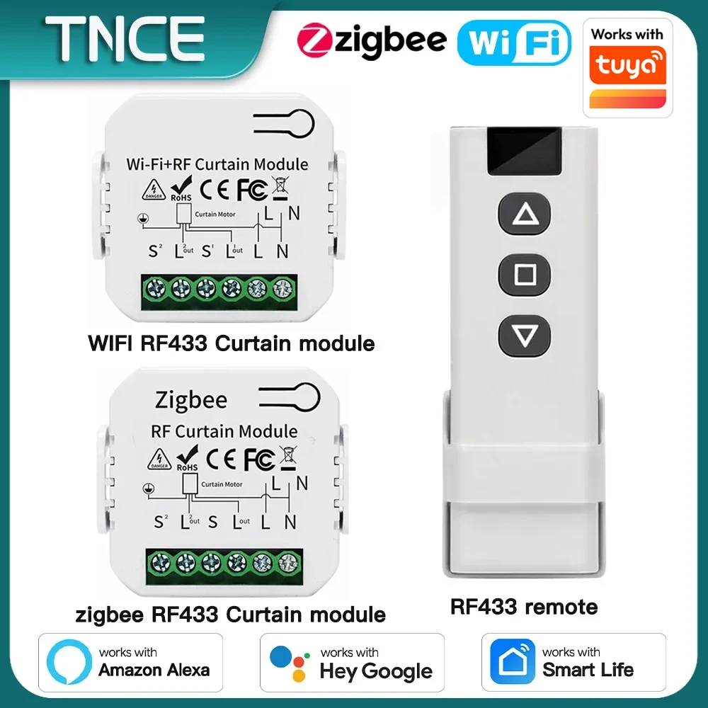 TNCE Tuya module de commutateur de rideau wifi zigbee rf433mhz, disjoncteur de moteur de volet de stores enroulables, commande vocale intelligente Alexa Google Home