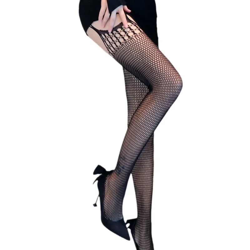 Sexy Open-Crotch Stockings - Sheer Fishnet Thigh Highs with Garter Straps & Snag-Free