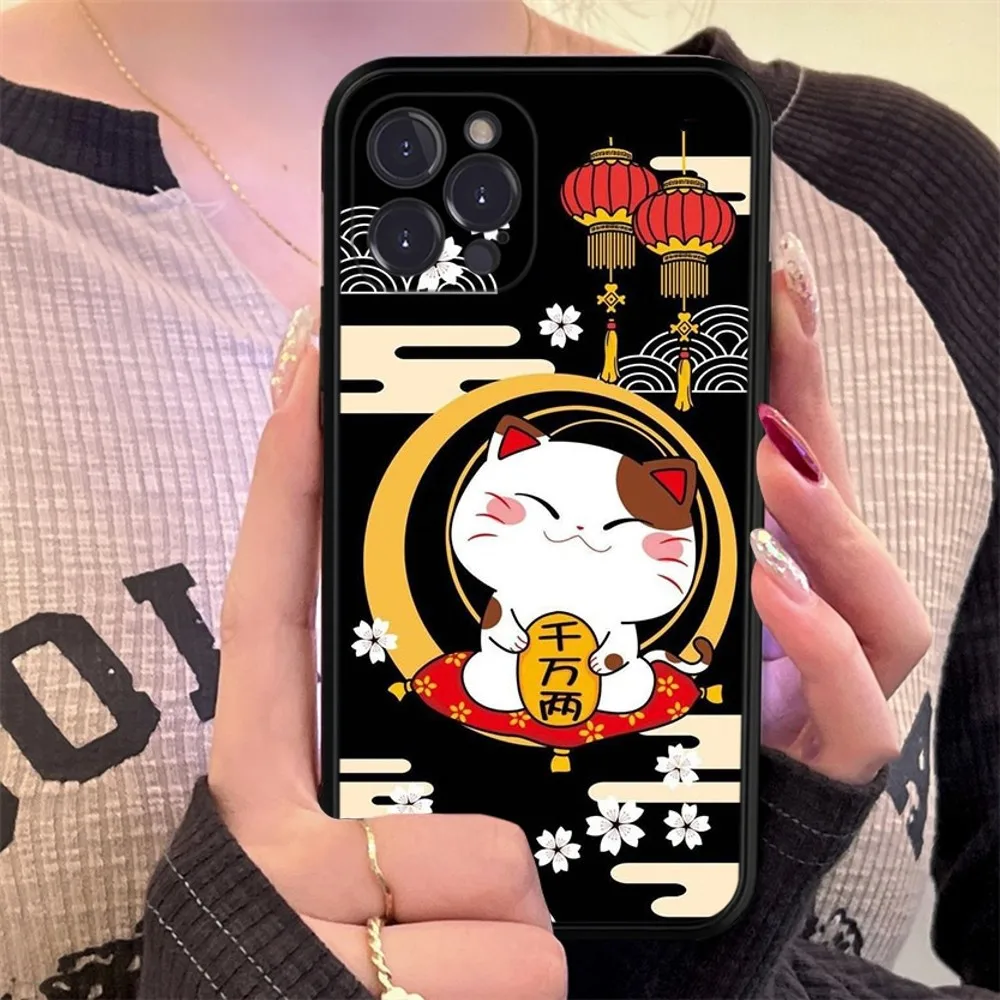 Maneki Neko Lucky Money Cat Phone Case Silicone Soft for iphone 15 14 13 12 11 Pro Mini XS MAX 8 7 6 Plus X XS XR Cover