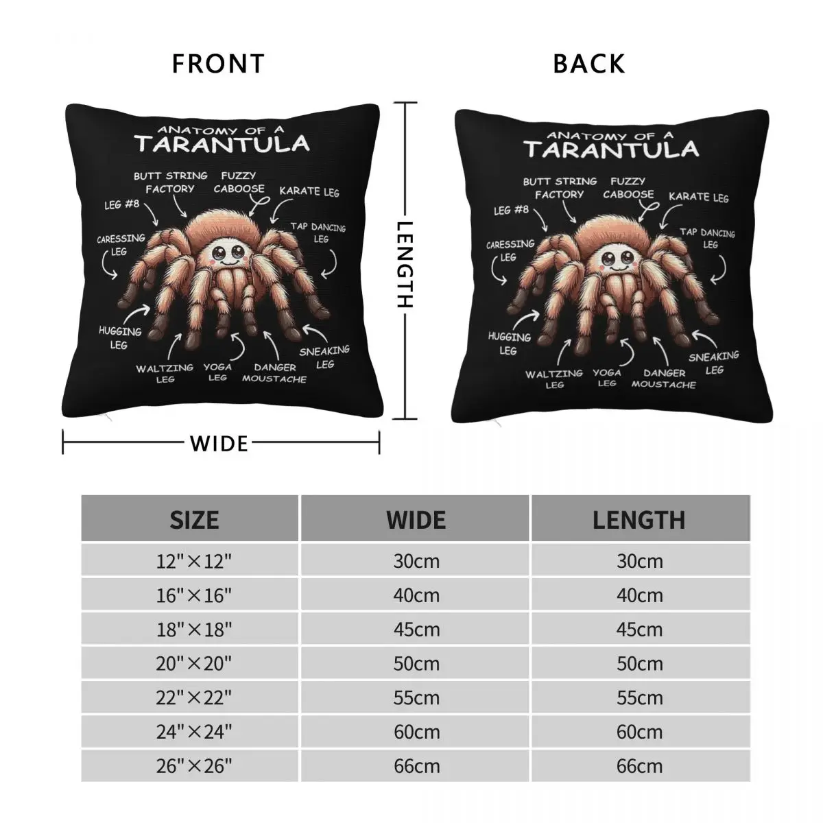 Cute Tarantula Anatomy Square Pillowcase Polyester Linen Velvet Creative Zip Decor Pillow Case Home Cushion Cover