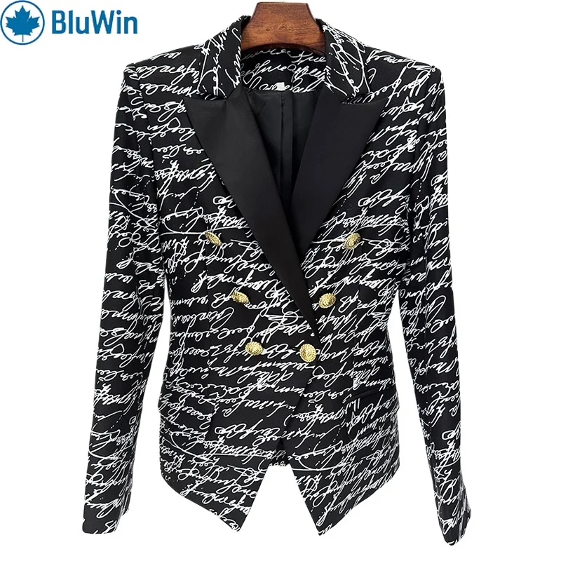 

URBANCHIC Star Fashion Letter Print Blazer Slim Fit Double-Breasted Autumn Jacket Coat New Arrival Streetwear Casual