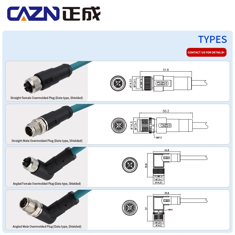 

M12 8-Pins X-Code Male Overmolded Plug Blue PUR Cable Internet Wire 4P26-001 CAT6A High-Speed Data Communication Connector