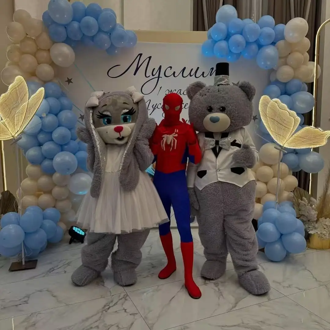 

Пара плюшевых мишек, милый серый медведь, костюм талисмана пасхального кролика, белые костюмы, одежда для выступлений с героями мультфильмов для свадеб и мероприятий