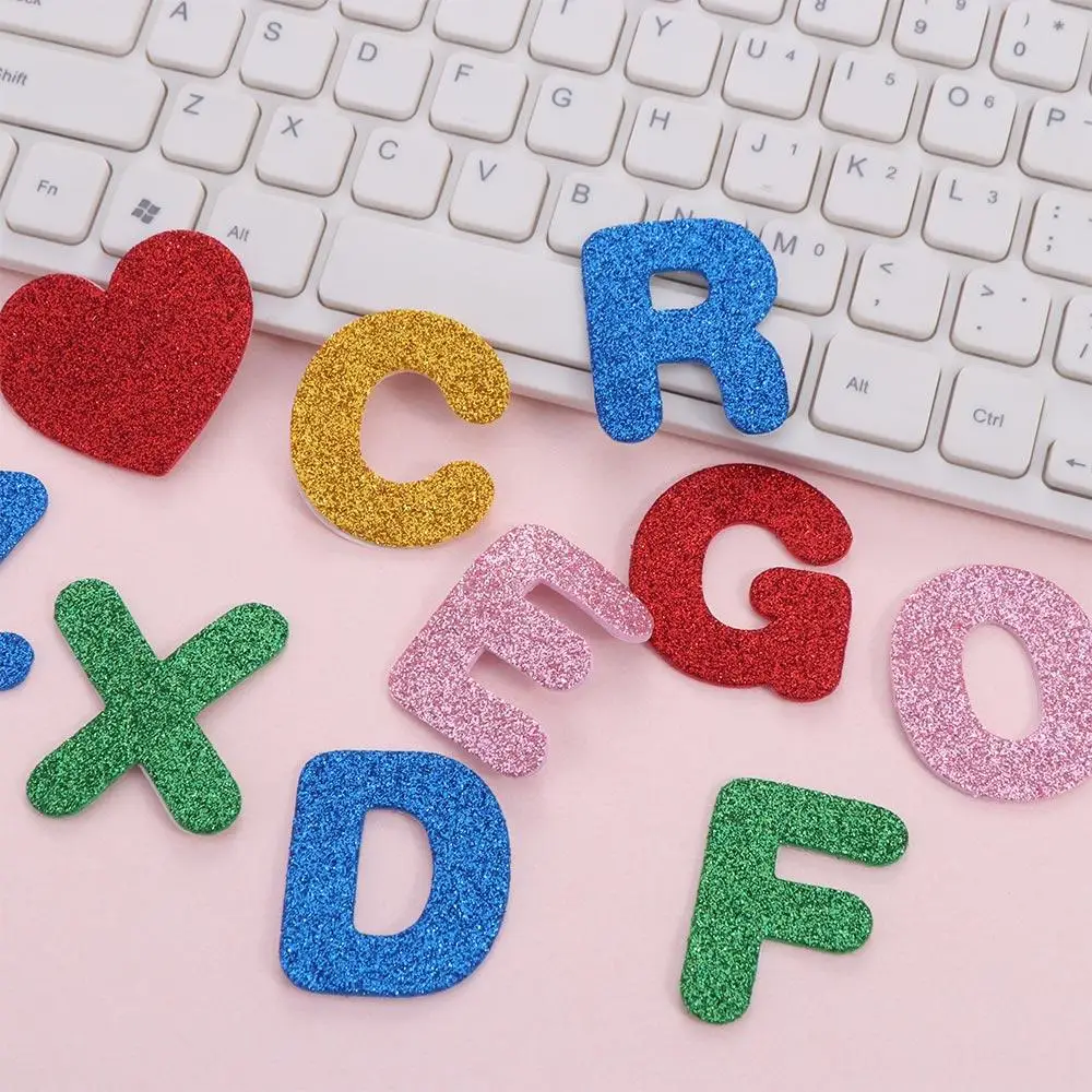 A-Z Letters Foam Letter Sticker Wall Decals Decoration Glitter Alphabet Sticker Colourful Sponge Alphabet Learning Sticker