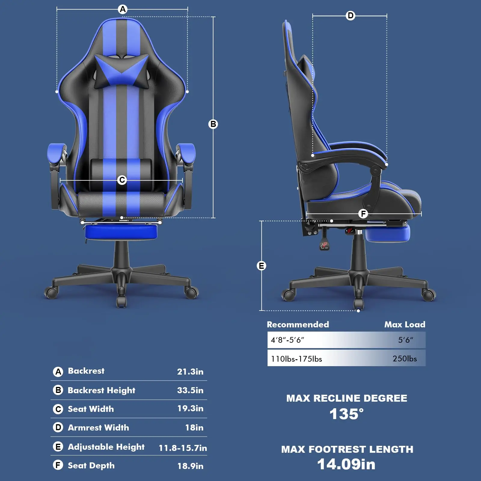 Gaming Chair with Footrest, Adjustable Ergonomic Computer Office Chair with Lumba Pillow, Video Game Computer Chairs