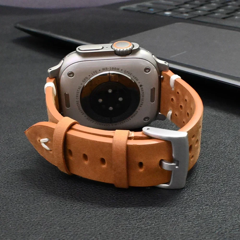 本革ストラップ Apple Watch Ultra 2 49mm シリーズ 10 46mm チタンコネクタレザーバンドシリーズ 9 8 7 6 5 45mm 44mm