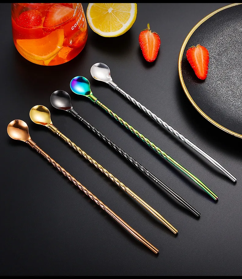 5PCS Design Sense Practical Stainless Steel Straw, Stirring Tube, Spoon - All-In-One Dual-Purpose Dessert and Milk Tea Spoon