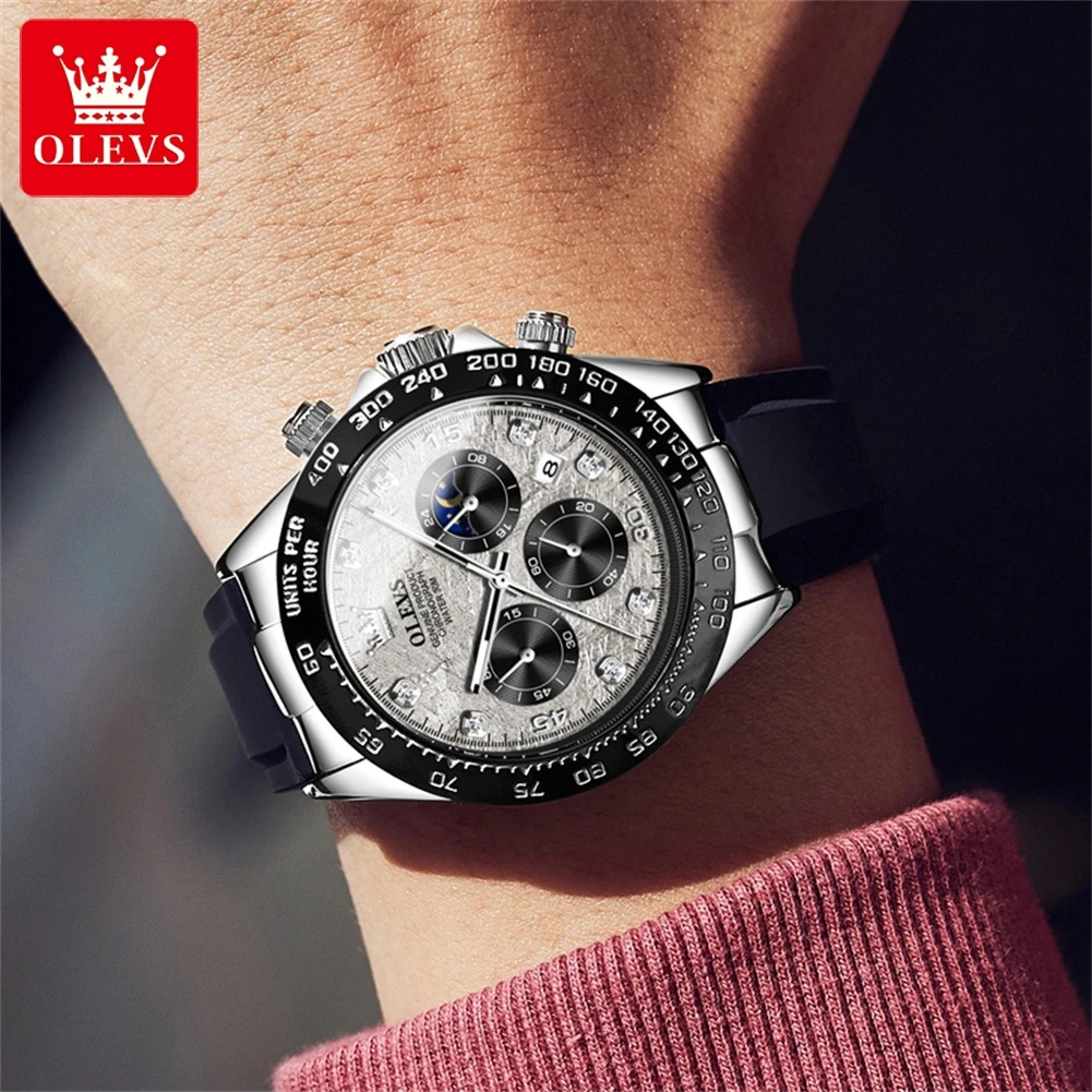 OLEVS 2875 Multifunctional Quartz Watch For Men, Waterproof Fashion Silicone Strap Men Wristwatch Luminous Chronograph Calendar