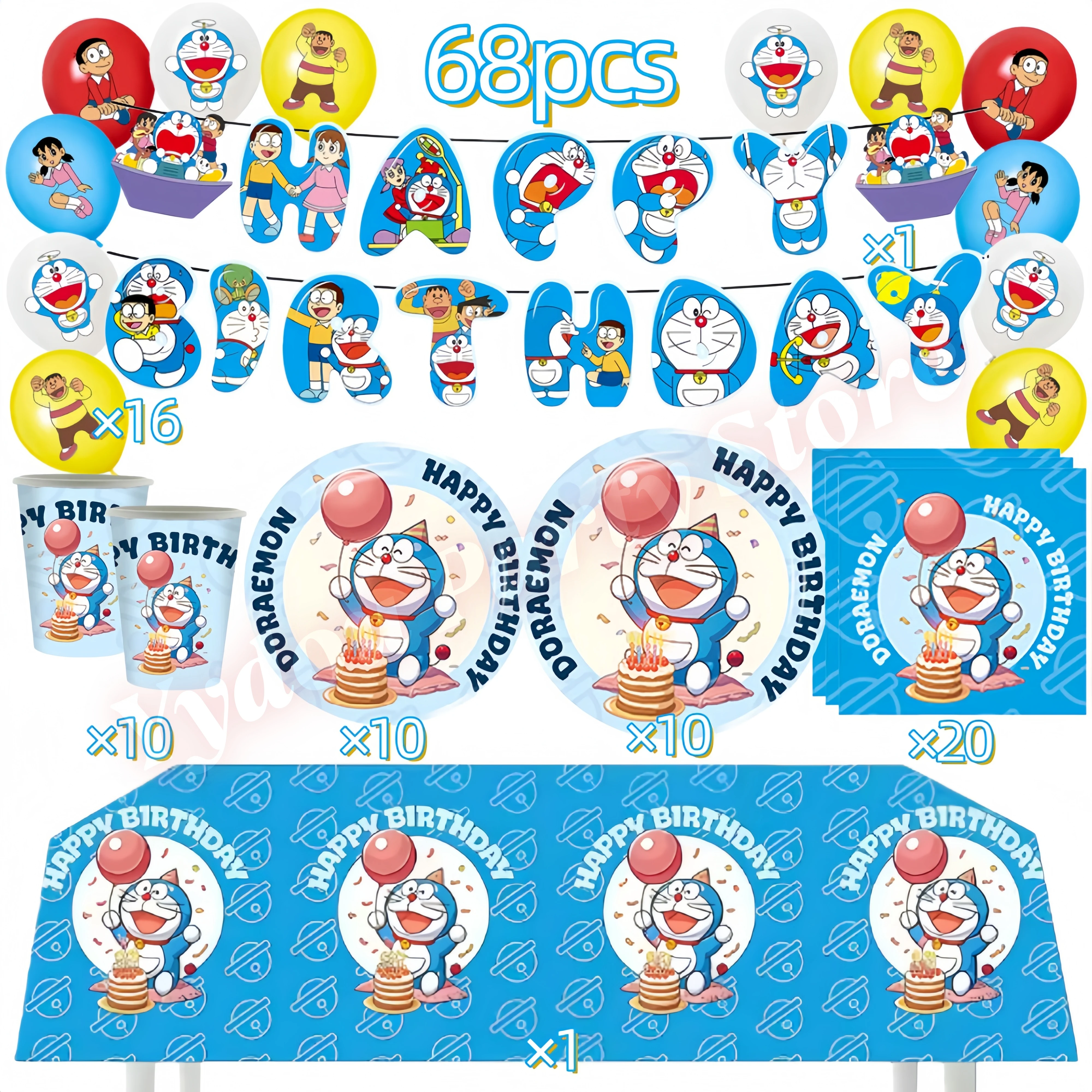 Decoración de Fiesta de Cumpleaños de Doraemon, Vajilla de Dibujos Animados, Platos, Globos, Adorno para Pastel, Pancarta, Regalos para Niños, Baby Shower