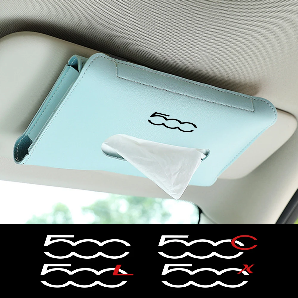 Car Sun Visor Hanging Tissue Box Storage Organizers Bag For Fiat 500 500C 2012 500X 500L Abarth 695 Car Interior Accessories