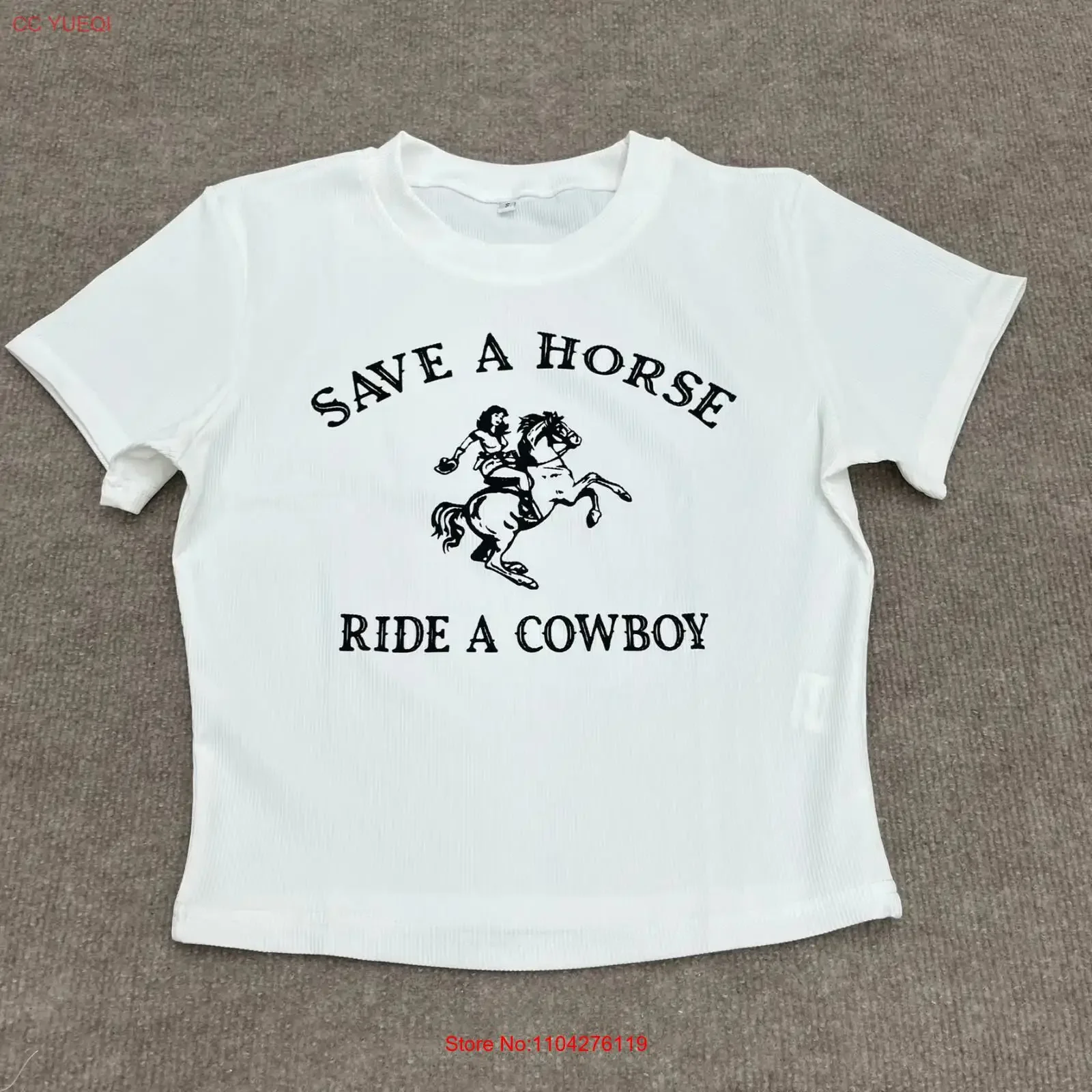 Cow Skull White Save A Horse Print Crop T Shirt Women's Small NEW vintage Washed Comfortable fashion Breathable Casual