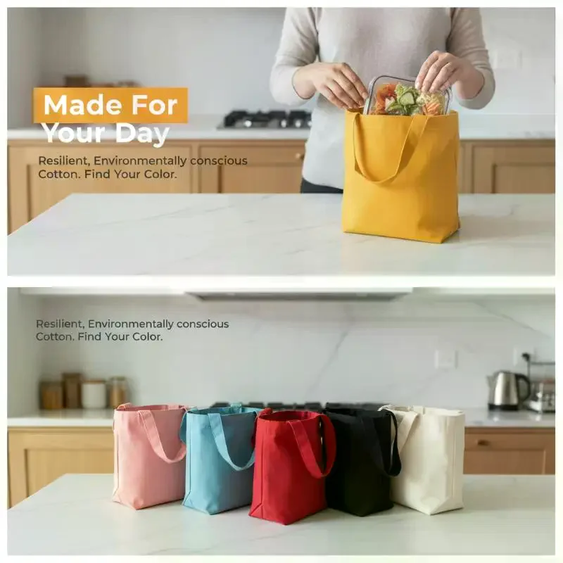 Korean Canvas Tote Bag Simple Solid Color Shopping Bags Small Bags For Daily Shopping Travel Folding Carrying Handbag Pouch