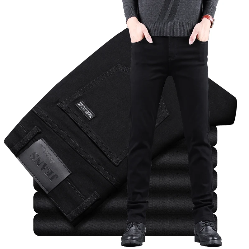 2024 New Classic Slim Korea Fashion Solid Color Simple Male Straight Skinny Denim Trousers Black Gray Men's Stretch Jeans