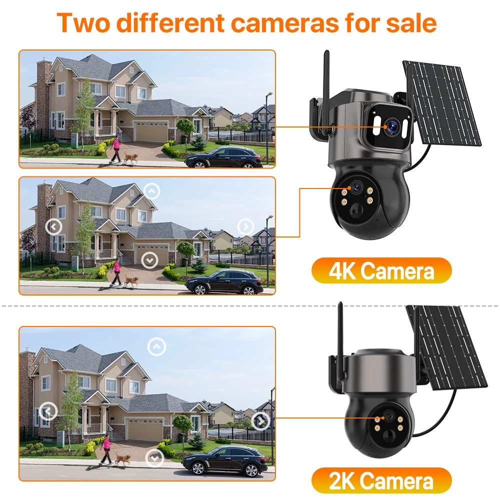 4K HD Solar WiFi Camera Outdoor Built-in Battery Dual Lens 2K Security Camera Solar Panel Wireless Video Surveillance CCTV iCSee