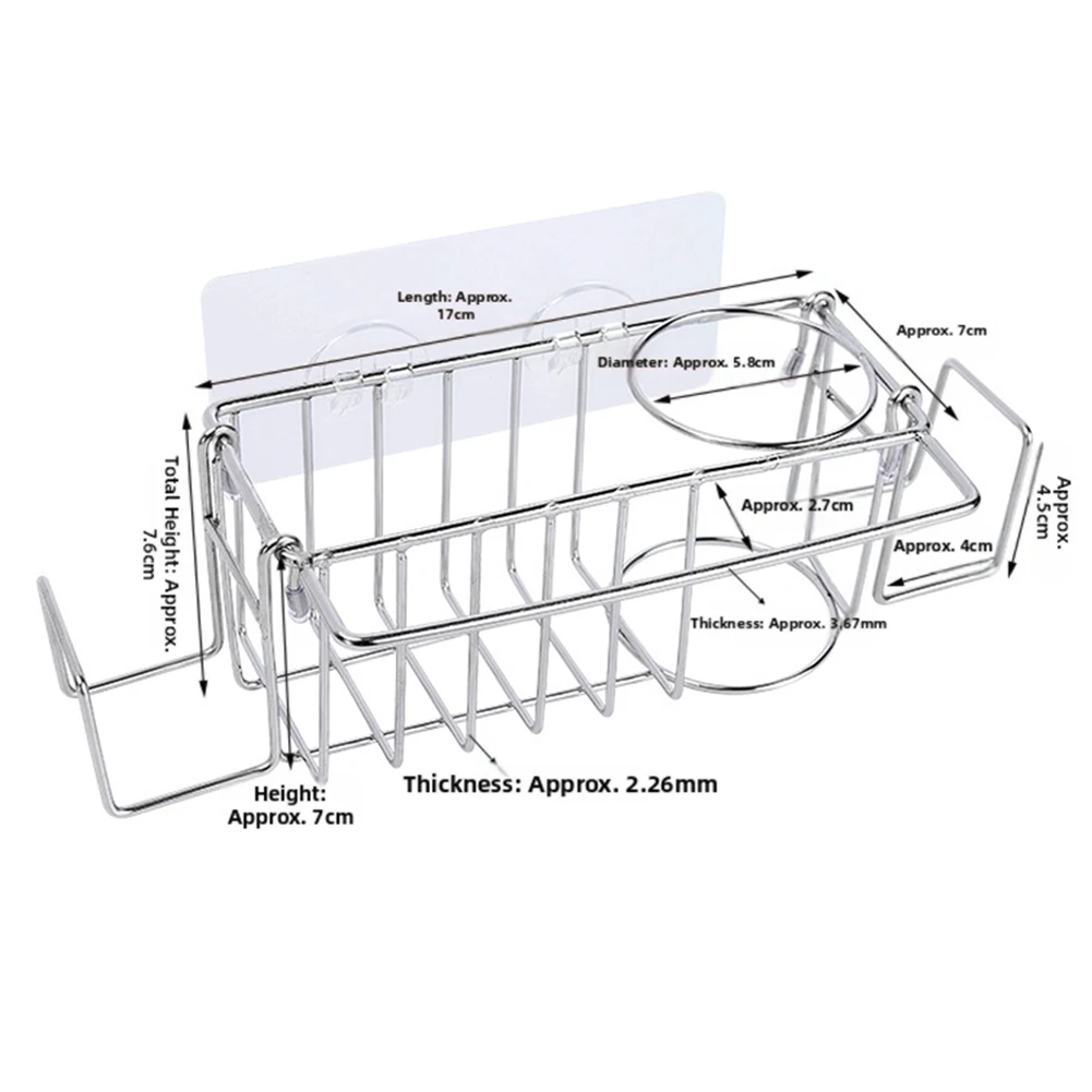 For Kitchen Sink Caddy for Sponge and Soap Storage Stainless Steel Sink Organizer with All Round Drainage 17x7x7.6cm
