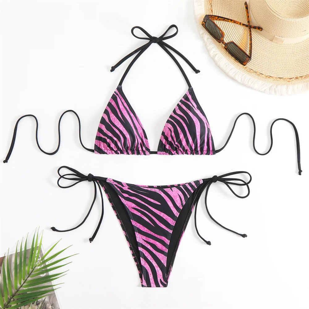 

Sexy Zebra Bikini Y2K Swimsuit Push Up Triangle String Backless Swimwear Thong Beach Bathing Suit Women Vacation Outfits Bikinis