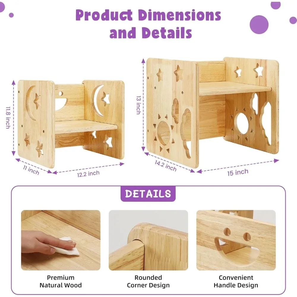 Ensemble de table et chaise Montessori Weendriers, ensemble de table et chaise en bois massif fait à la main pour enfants de 1 à 3 ans