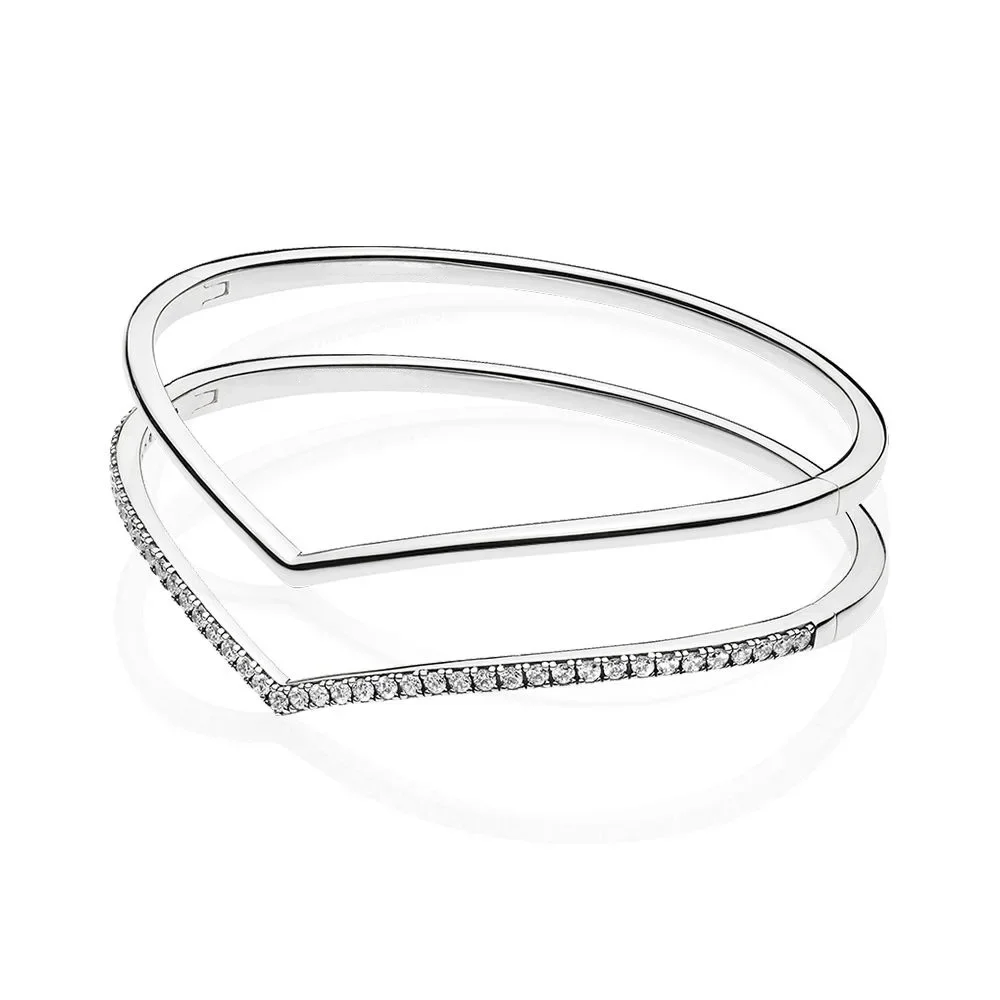 

New Original 925 Sterling Silver Fit Bangle Shimmering Wish With Crystal Bracelet Bangle Fit Bead Charm Fashion Jewelry