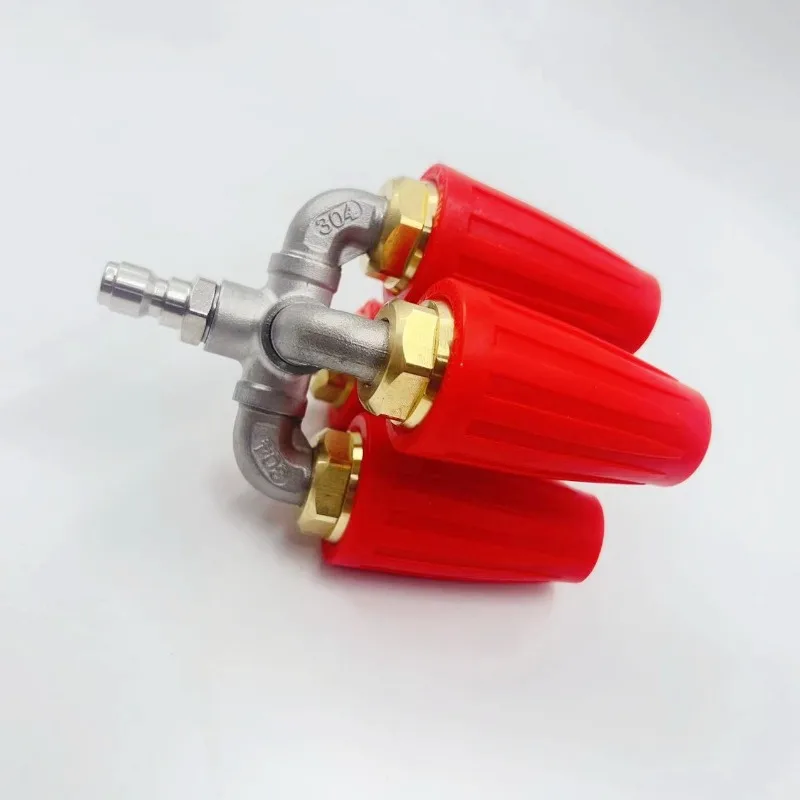 High Pressure Washer Rotating Brass Nozzle Stainless Steel 4 Way Pipe Connector Tip 1/4 4000PSI Water Quick Fitting Accessory