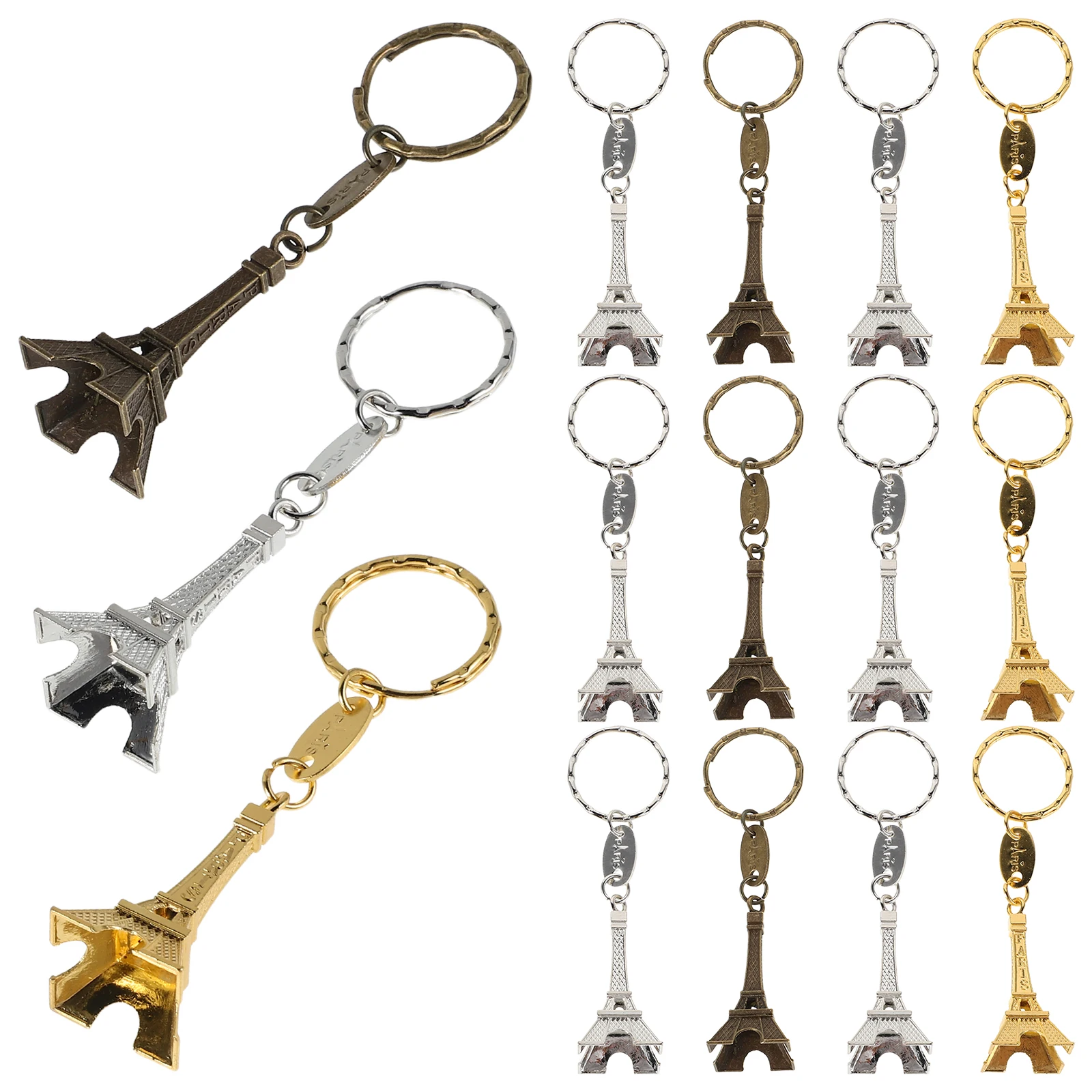 

15pcs Eiffel Tower Keychain Alloy Souvenir 3D Effect Travel Memorial Cute Bag Charm Pendant Key Ring Accessories Decor
