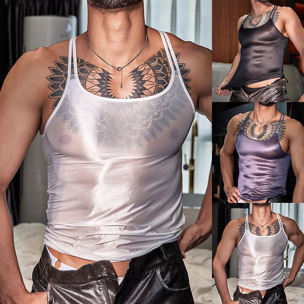 

Mens Sexy Body Shaping Vest Body Shaping See Through Lingerie Black Body Shaping Top Slight Stretch Solid Color