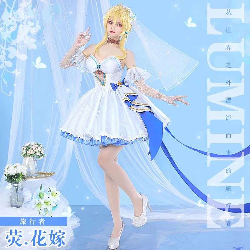 

Hot Game Genshin Impact Rose Lumine Wedding Dress Cosplay Costume Anime Girl Women Role-playing Clothing for 2023 Sizes S-XL New