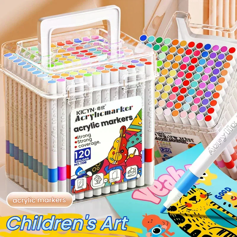 Acrylic Paint Marker Pens Bright Pigment Quick Dry Perfect For Kids Drawing DIY Craft Projects 120 Colors
