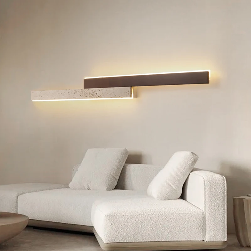Yellow Cave Stone Long Strip Wall Lamp Simple Bedroom Headboard Living Room Grille Background Stairwell Charging Without Wiring