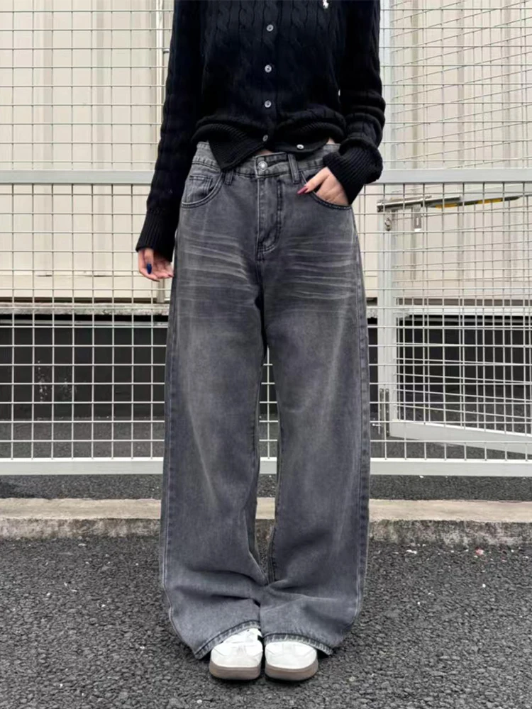 

Retro Waed Denim Jeans Men's Spring Autumn American High Street Micro Flared Loose Wide Leg Pants Straight Tube