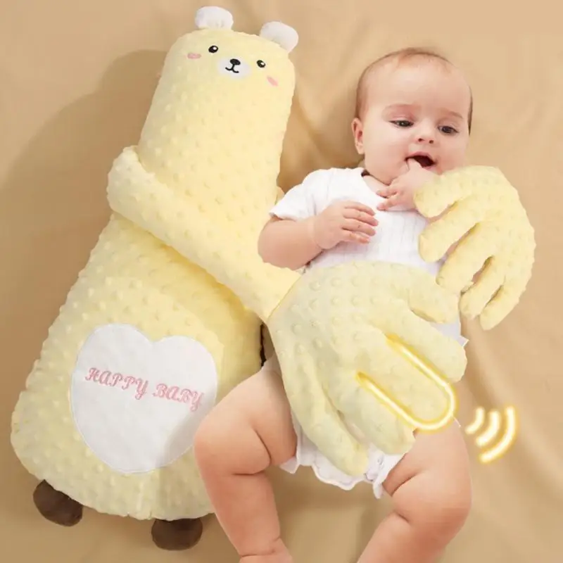 D5QA وسادة استرضاء يدوية مهدئة على شكل رسوم كرتونية لعبة لحاف قابلة للتسخين للطفل مع/بدون 52 أغنية لتعزيز راحة النوم