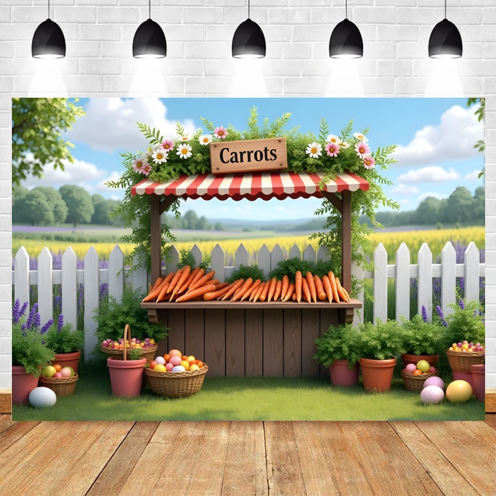 Frühling Ostern Karotte Stall Hintergrund Karotten bunte Eier Gras Feld Zaun blauer Himmel Baby Kinder Portrait Fotografie Hintergrund