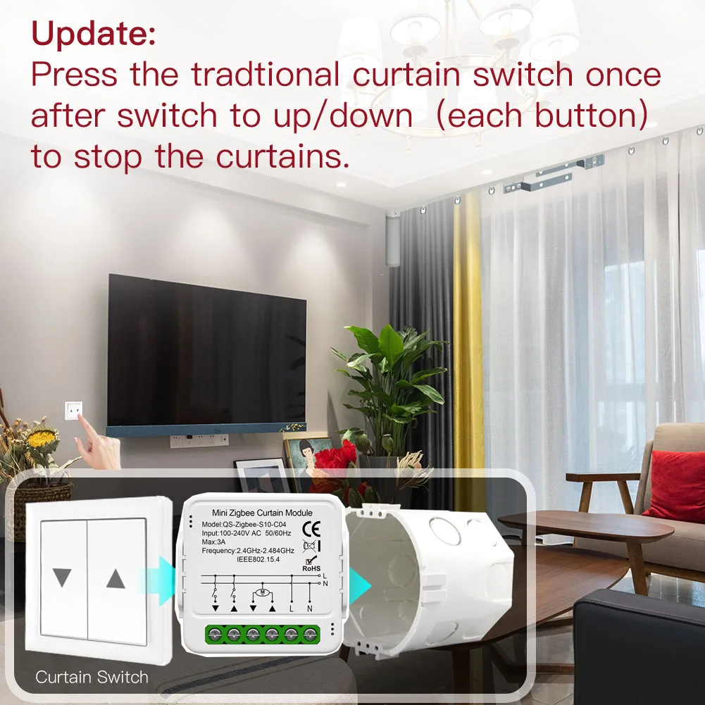 Tuya ZigBee WiFi Smart Curtain Switch Module for Roller Blinds Shutter Electric Motor Smart Life APP Work with Alexa Google Home