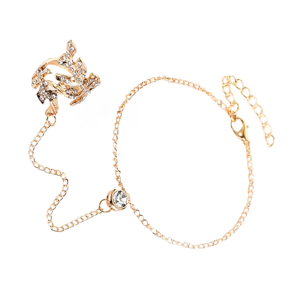 

Leaf Ring Bracelet Hand Jewelry Lightweight Durable Comfortable Wristband Crystal Alloy Chain Finger Decor Accessories