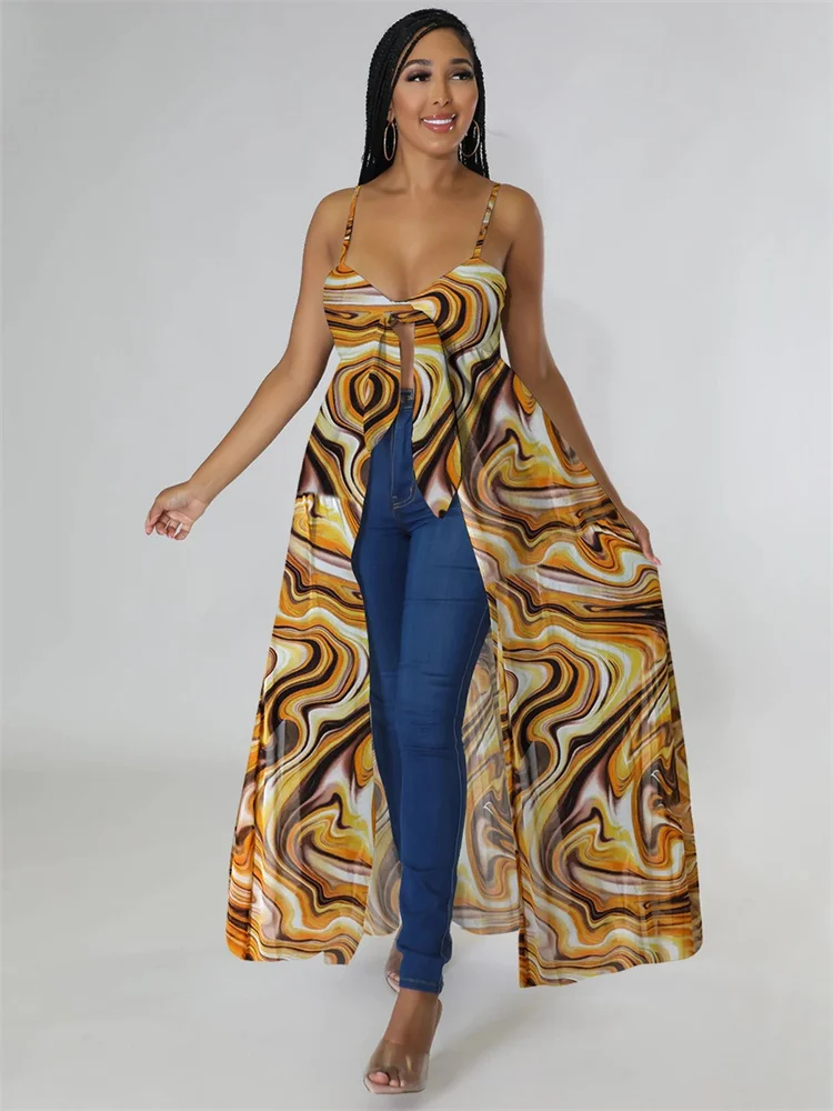 Wmstar plus size sommerkleid ung frauen 5xl sexy hosenträger top mit mehrfarbig bedrucktem schlitz kleid großhandel drops hipping 2024