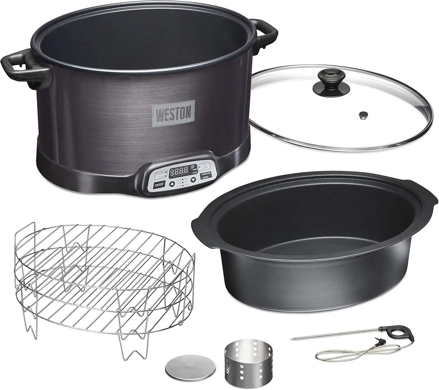 

Two In One Indoor Electric Smoker Programmable Slow Cooker With Rack Probe Quart Dishwasher Safe Dish For Meat Cheese Black