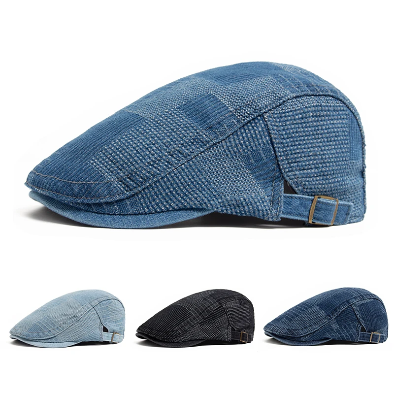 Denim Vintage Beret Men Newsboy Caps Summer Casual Women Forward Cap Cotton Visor Flat Hat Autumn Peaked Painter Hats