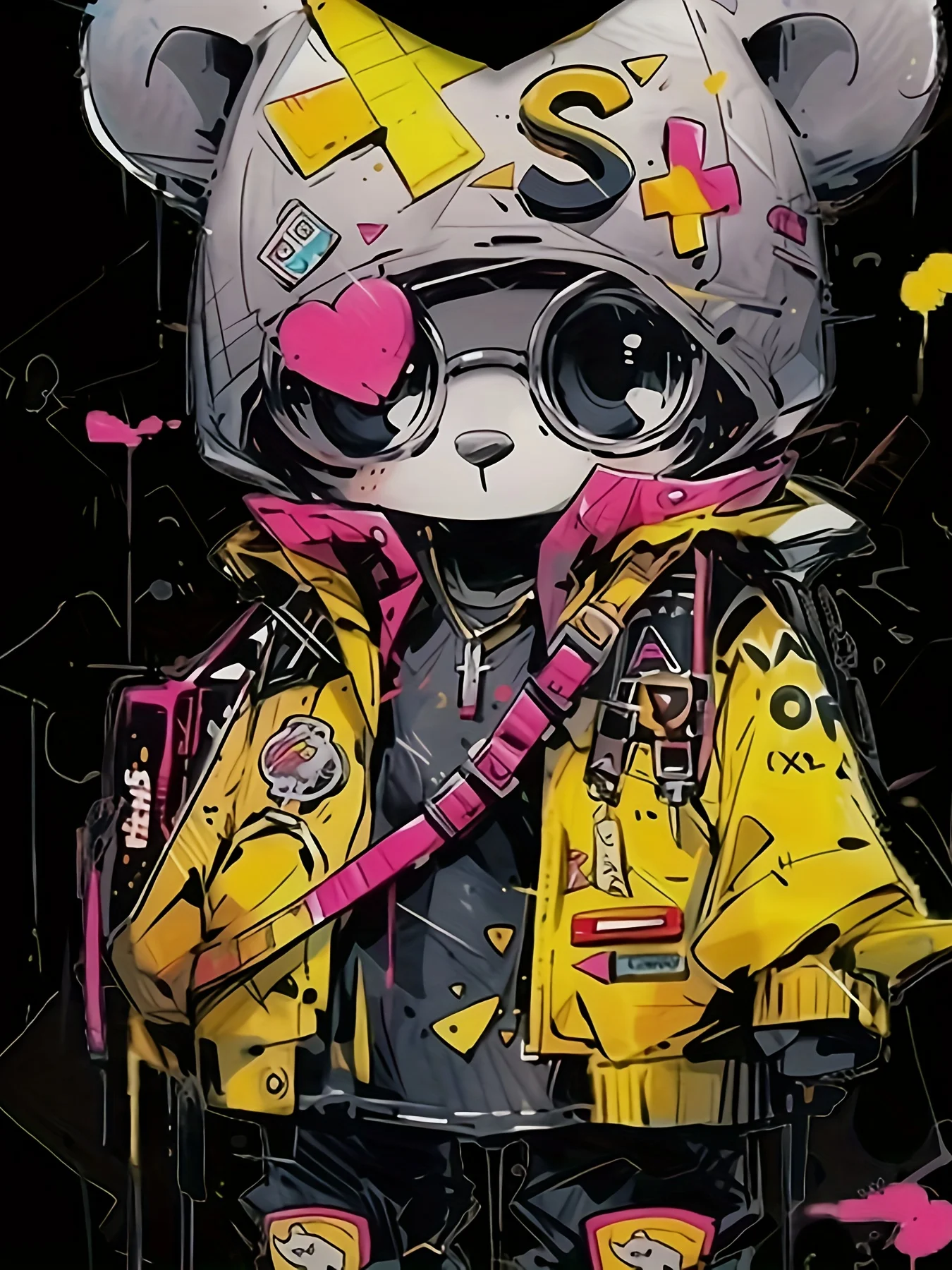 2025 Herbst Herren Neue Cartoon Cool Bear Gedruckt Weiche und Bequeme Hoodie Outdoor Urban Street Style Kleidung – Detail 8