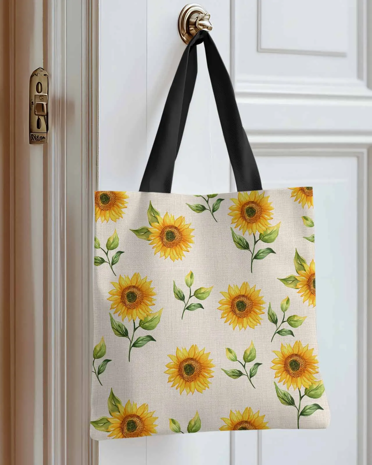 

Linen Background Pastoral Sunflower Canvas Bag Handbag Oxford Cloth Eco Shopping Storage Bag for Home Use