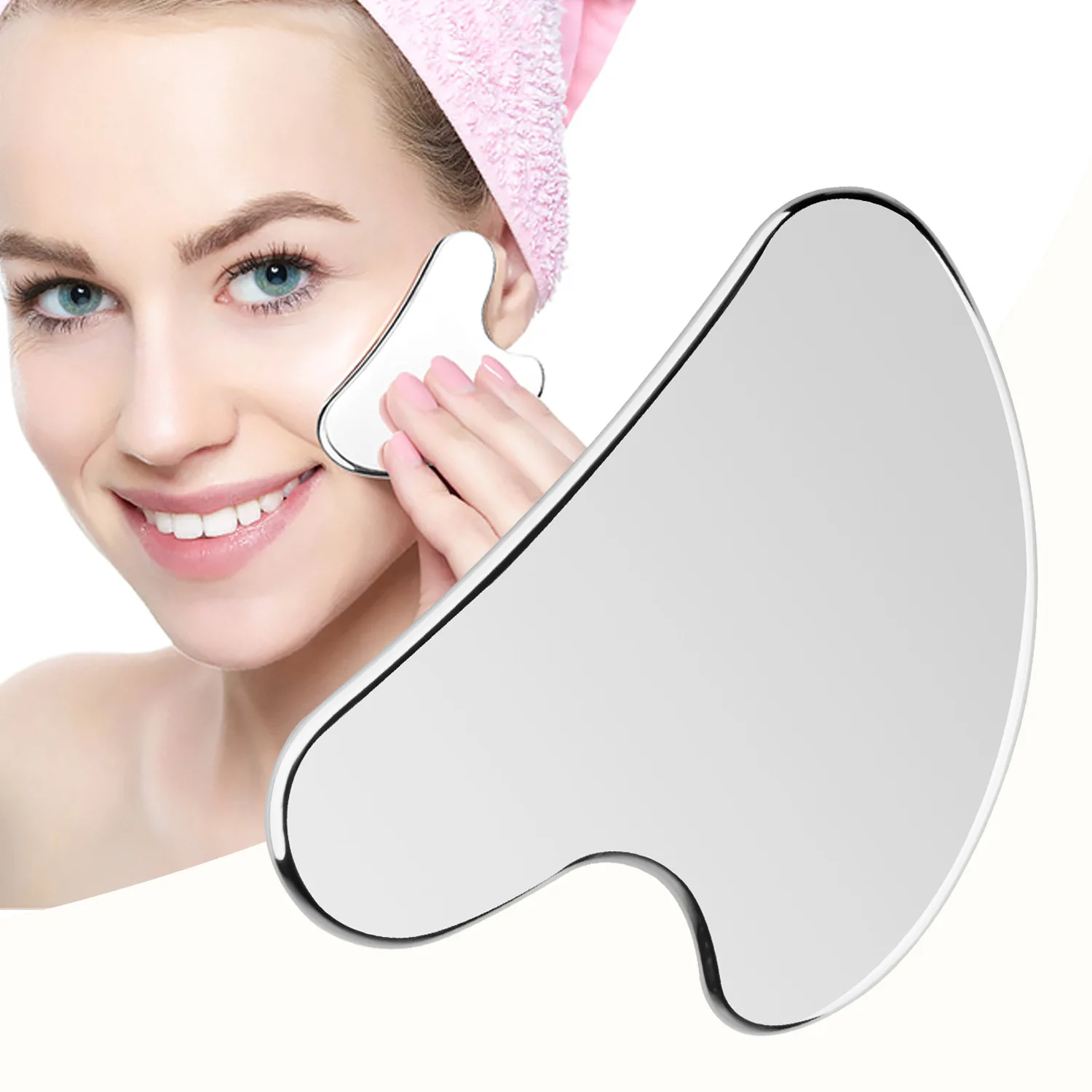 3pcs Face Care Lifting Tools Stainless Steel Gua Sha Board Natural Jade Roller Eye Massager Set Facial Ear Acupoint Massage Pen