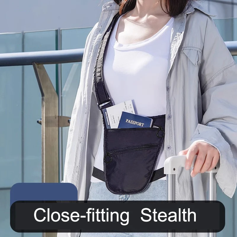 Travel Hidden Passport Cash Phone Zipper Pocket Waist Bag Nylon Invisible Anti-theft Crossbody Bag For Men Women Security Wallet image 2