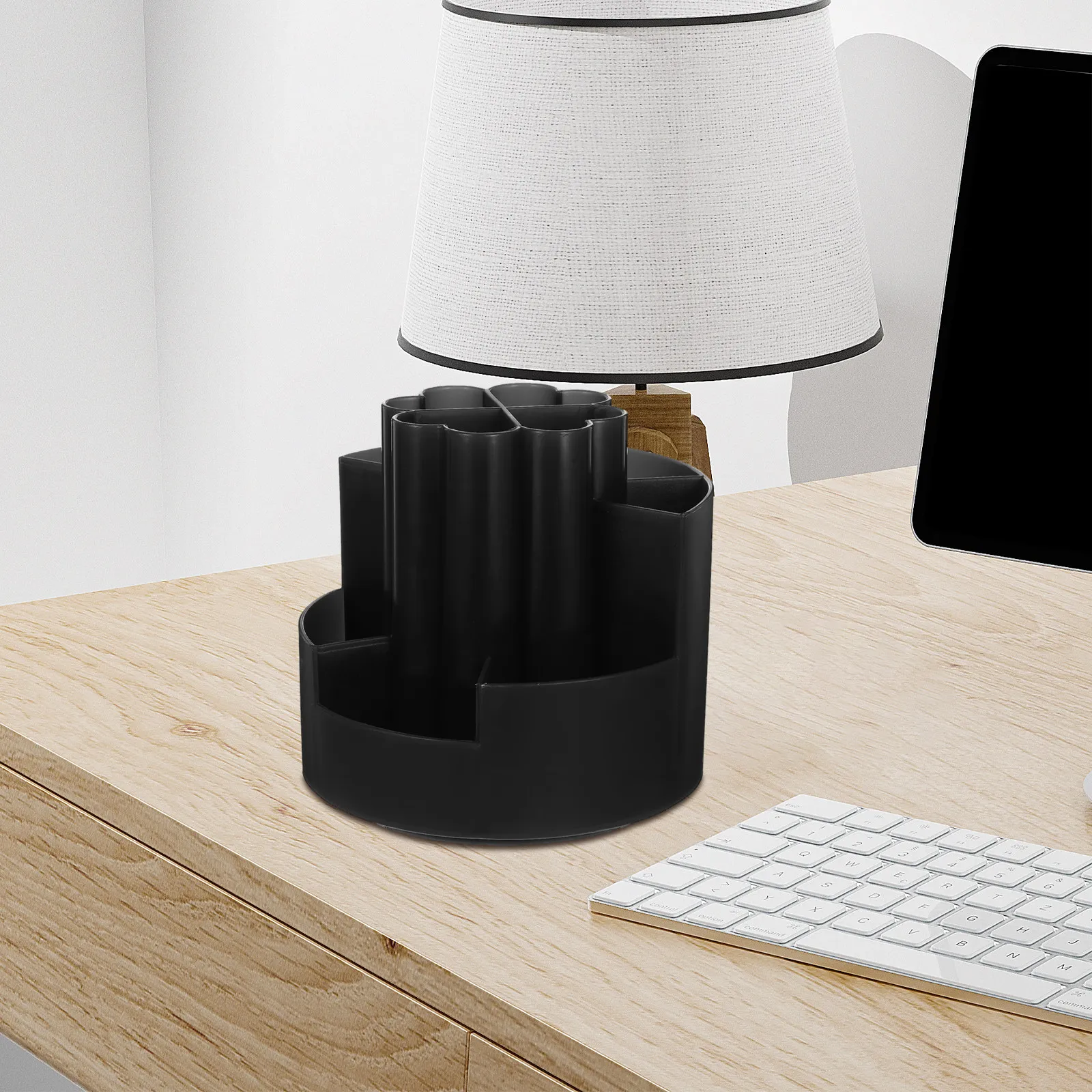 Cute Rotating Desk Organizer with Four Leaf Spinning Pen Pencil Holder Compact Desktop Stationery Organizer