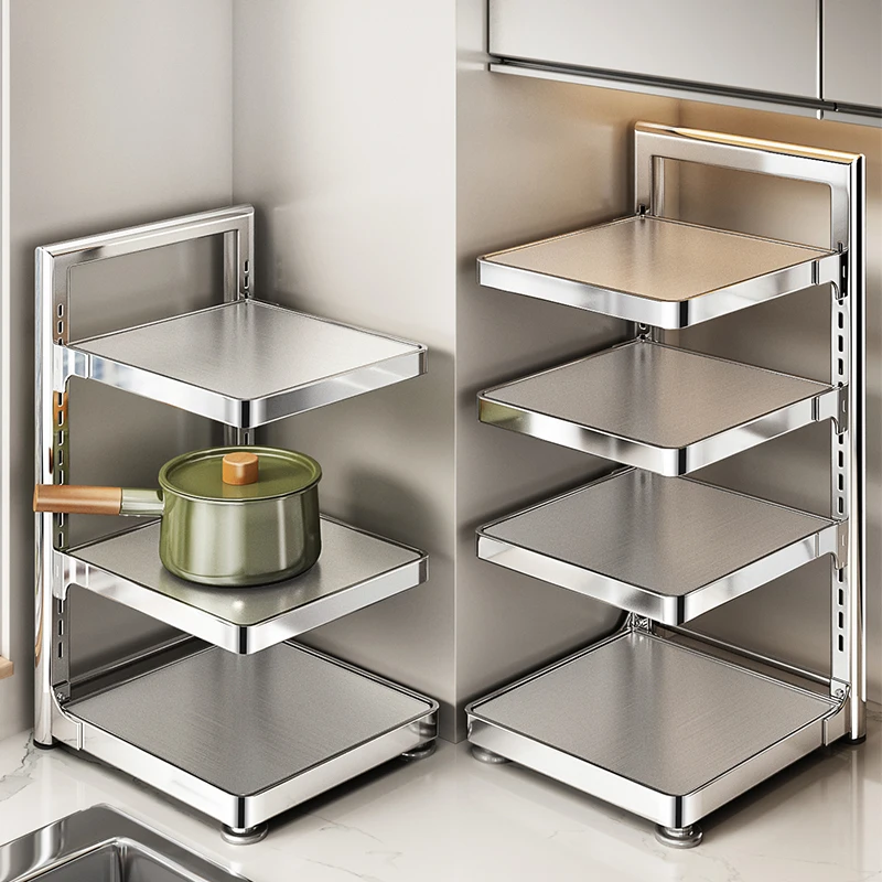 

Multi-Layer Stainl Steel 304 Kitchen Storage Ra under Sink Pot Holder Modern Simple Sle Rustproof Kitchen Cabinet Orga...