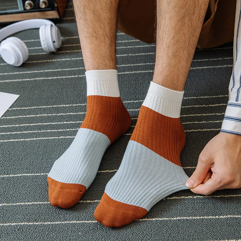 

Men Socks Color Matching Cotton Socks Low Barrel Stockings For Men Short Stockings Absorb Sweat Vertical Stripe Leisure